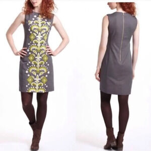 Anthropologie‎ Tabitha Embroidered Shift Dress Gray Size 2